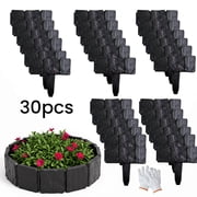 30Pcs 9.84 L x 9.06 H Garden Edging Border Landscape Edging Lawn Garden Fence with Gloves Decorative Landscape Border Length Landscaping for Lawn Flower Bed Yard Black