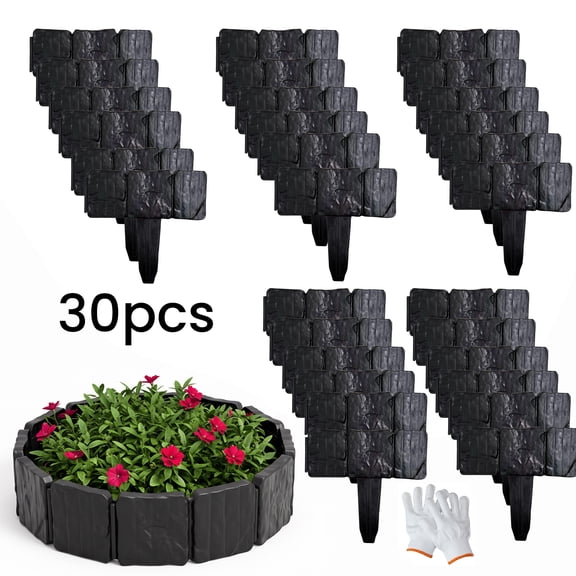 30Pcs 9.84'' L x 9.06'' H Garden Edging Border Landscape Edging Lawn Garden Fence with Gloves Decorative Landscape Border Length Landscaping for Lawn Flower Bed Yard Black