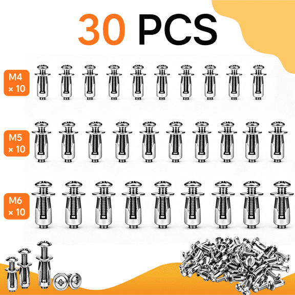30Pcs/90Pcs Button Rivet Locking Nuts, with M4, M5, M6 3 Sizes, Hollow Wall Anchor Bolt Nut Set,Metal Expansion Anchor,Suitable for Aluminum Plate,Iron Plate,Plastic Reinforcement