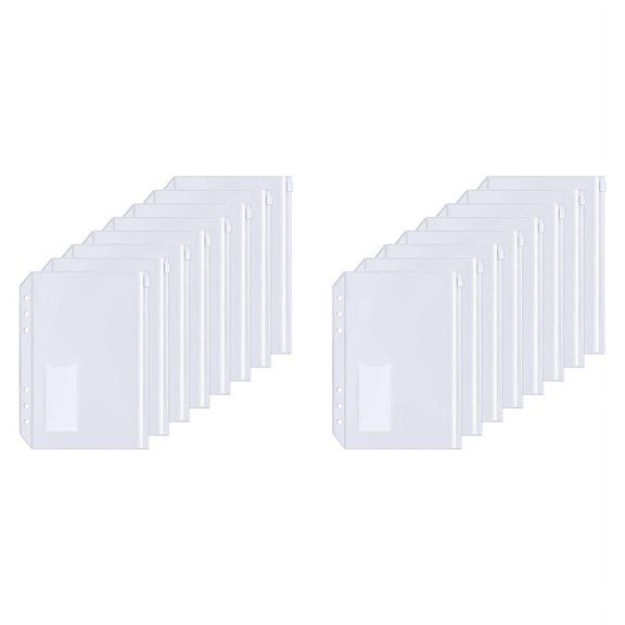 30Pcs A5 Binder Pockets 6-Hole Punched Zipper Binder Pocket with Plastic Zipper Label Pocket for 6-Ring Notebook Binder,2 set x storage bag,Transparent