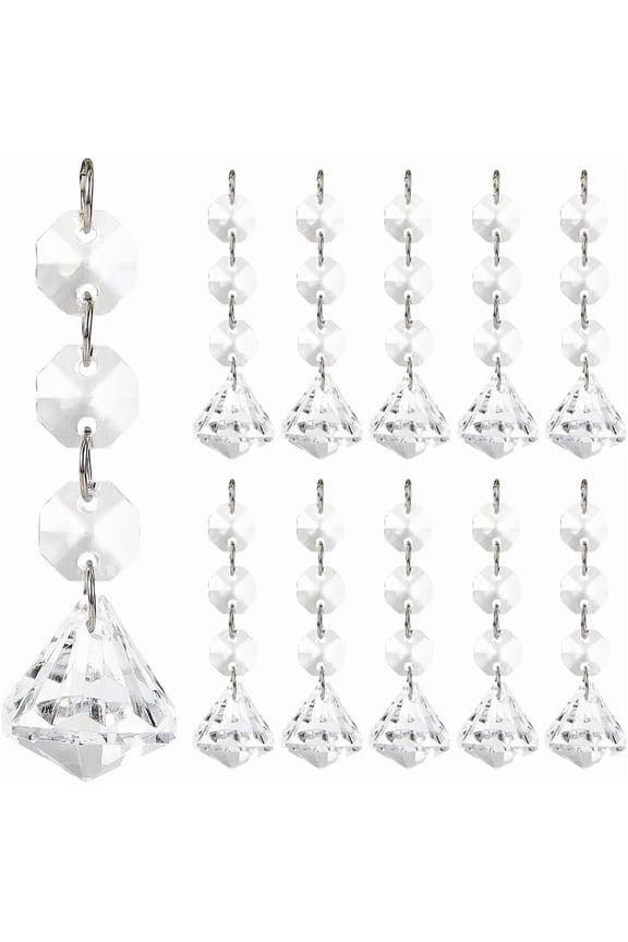 30Pcs Acrylic Diamond Ornaments Hanging Clear Crystals Bulk Faceted Round Centerpieces Chandelier Drop Pendant Diamonds Ornament for Christmas Tree Wedding Party Decoration Supplies