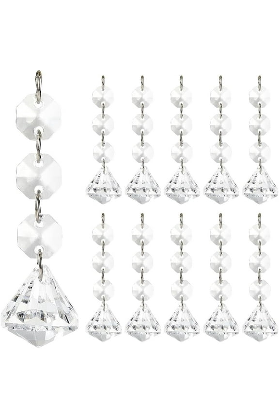 30Pcs Acrylic Diamond Ornaments Hanging Clear Crystals Bulk Faceted Round Centerpieces Chandelier Prism Drop Pendant Diamonds Ornament for Christmas Tree Wedding Party Decoration Supplies