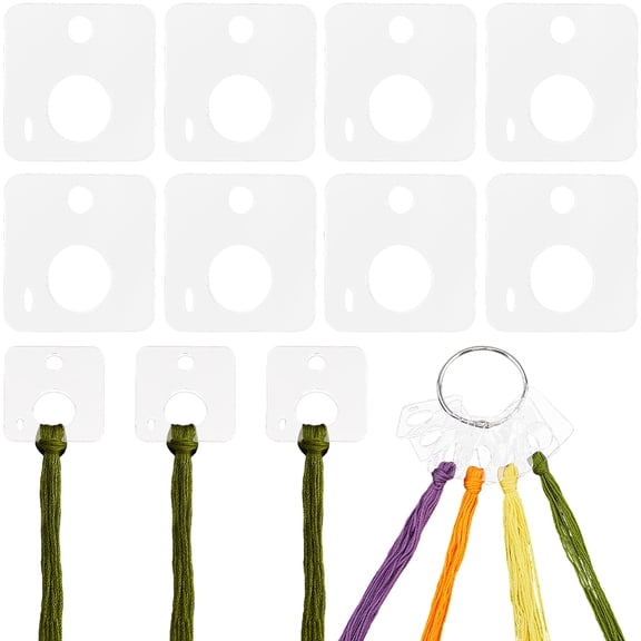 30Pcs Acrylic Embroidery Thread Cards Floss Organizer Square Stitch Bobbins 1.6x1.6 Inch Board Card Sewing Thread Winding with Floss Ring for Cotton Craft DIY Sewing Storage DIY