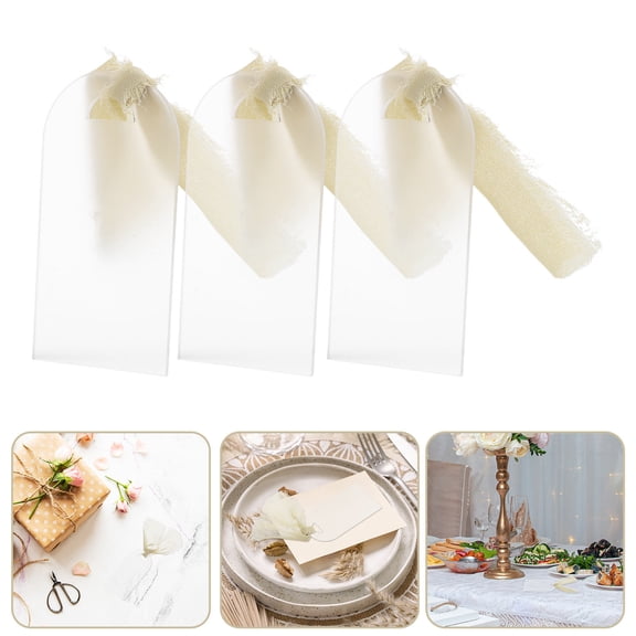 ETEREAUTY Acrylic Wedding Seat Reservation Tags, Frosted Blank, Green Ribbon, Elegant Arched Design, Reusable