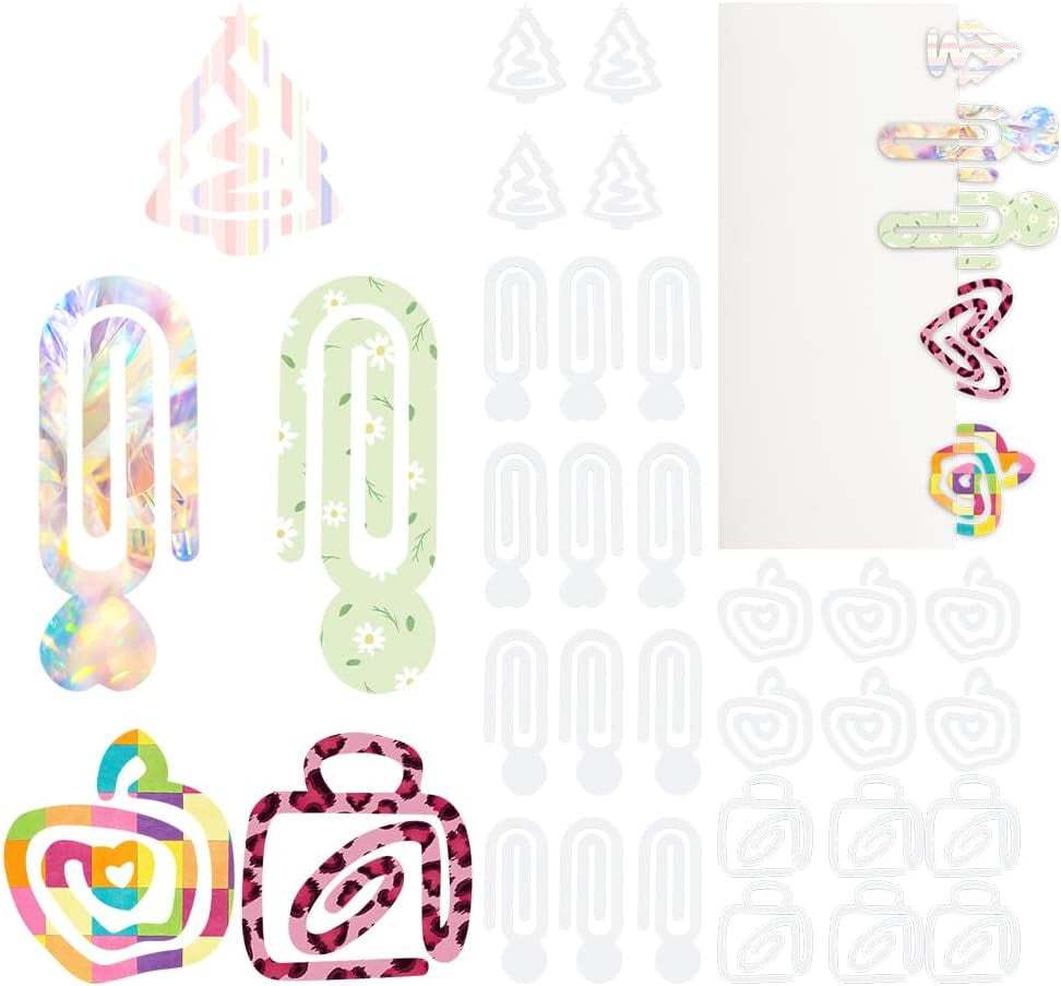 30Pcs Acrylic Paper Clips 5 Styles Christmas Tree Cup Shape Paperclip Bookmarks Office Supplies