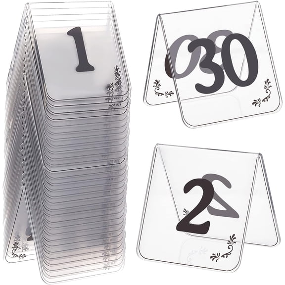 30Pcs Acrylic Tent Table Number Sign Reservation Signage Board Desk Sign Plate for Wedding Hotel Resturant Number 1~30 WhiteSmoke 62x75x74m