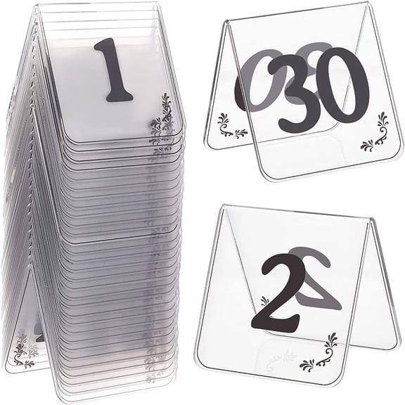 30Pcs Acrylic Tent Table Number Sign Reservation Signage Board Desk Sign Plate for Wedding Hotel Resturant Number 1-30 WhiteSmoke 62x75x74m