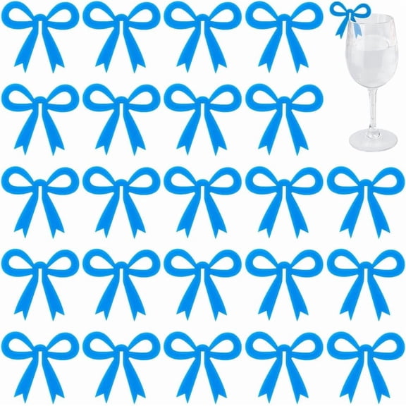 30Pcs Acrylic Wine Glass Charms Goblet Marker Bowknot Deep Sky Blue 49x53.5x3mm DIY Deep Sky Blue