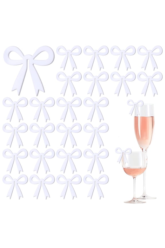 30Pcs Acrylic Wine Glass Charms Goblet Marker Bowknot White 50x54x3mm