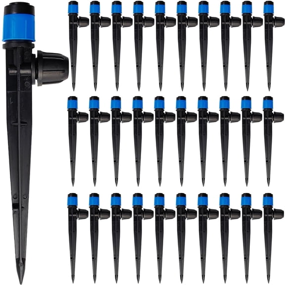 30Pcs Adjustable Drip Irrigation Emitters 1/4" Micro Sprinkler Drippers on 5" Stakes for Garden
