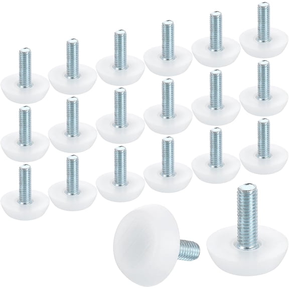 30Pcs Adjustable Furniture Feet, M6-18 Thread Galvanized Iron Screw Foot Levelers Screw on Furniture Glide Leveling for Table, Chair, Furniture Legs (White)