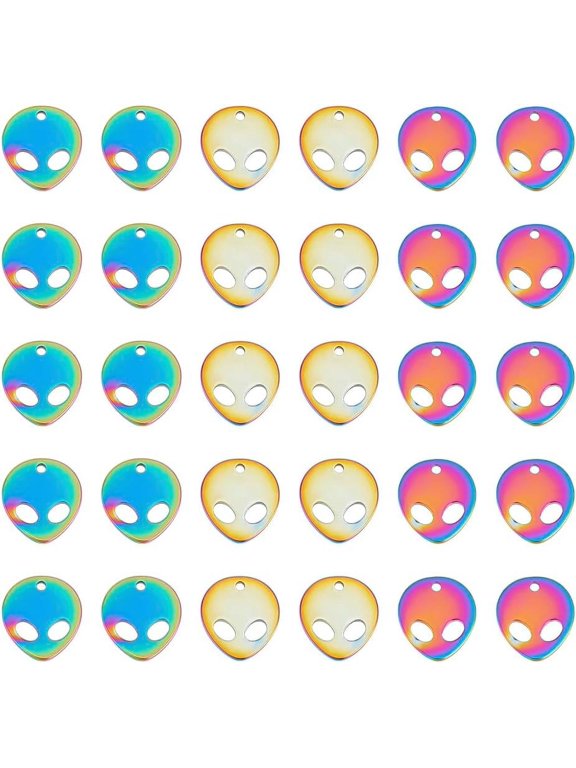 30Pcs Alien Charms Bulk Stainless Steel Alien Shape Pendants Colorful Cute Aliens Head Charms Hole: 1mm