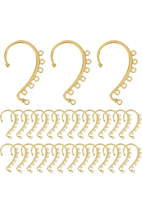 30Pcs Alloy Ear Cuff Findings with 7 Horizontal Loop Ear Wrap Earring Hooks for Non Piercing Earring Making Golden 58x35x2mm Hole: 2.5mm DIY