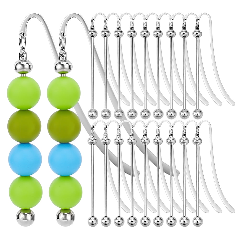 30Pcs Alloy Hook Bookmarks Stainless Steel Beadable Bar Bookmark Platinum Stainless Steel Color 98mm for making
