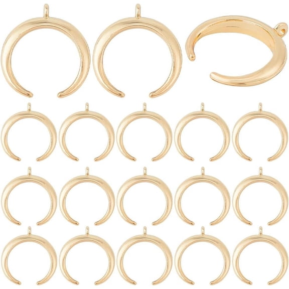 30Pcs Alloy Pendants Double Horn/Crescent Moon Light Gold 26x24.5x4.5mm Hole: 1.8mm