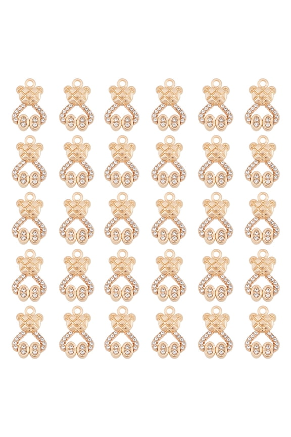 30Pcs Alloy Rhinestone Pendants Bear Charms Golden 20x13x2.5mm Hole: 1.8mm