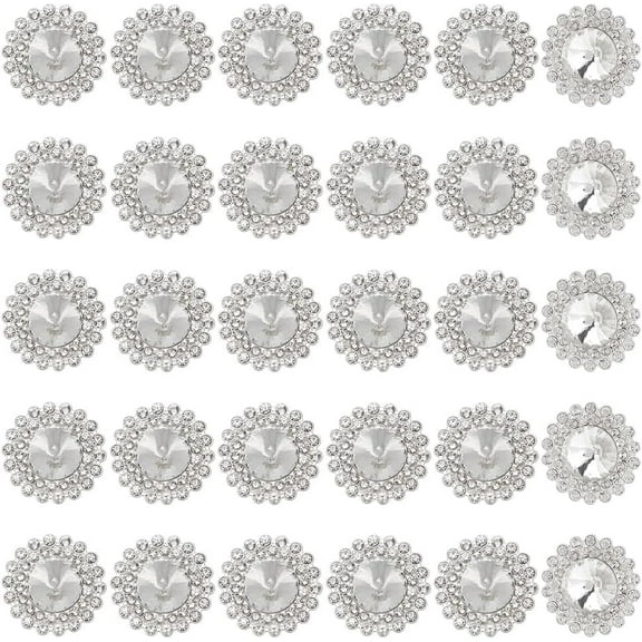 30Pcs Alloy Rhinestone Shank Buttons 1-Hole Flat Round Silver 25.5x12mm Hole: 2.5mm