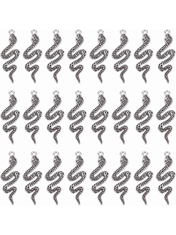30Pcs Alloy Snake Charms Silver Cobra Snake Charms Tibetan Style Serpent Charms Large Metal Snake Pendant Punk Snake Charms for Jewelry Making Hole: 2mm for DIY