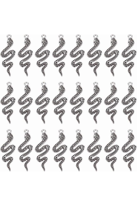 30Pcs Alloy Snake Charms Silver Cobra Snake Charms Tibetan Style Serpent Charms Large Metal Snake Pendant Punk Snake Charms for Jewelry Making Hole: 2mm Silver