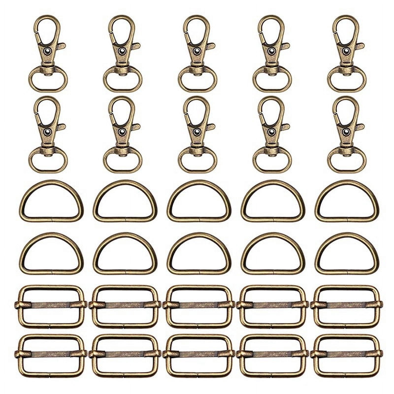 30Pcs Alloy Swivel Clasp & D-Ring & Tri-Glide Adjuster Buckles Set for Purse Making Antique Bronze