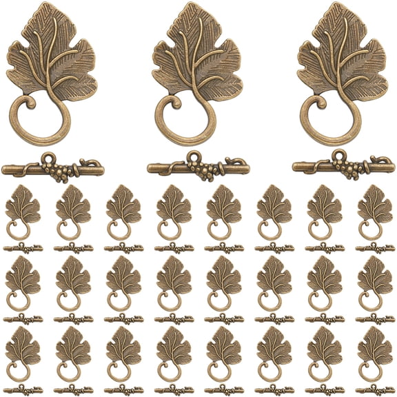 30Pcs Alloy Toggle Clasps Cadmium Free Nickel Free Lead Free Leaf Bronze Toggle: 36x22x4.5mm Hole: 1.5mm Bar: 24x7x4.5mm