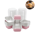 thumbnail image 1 of 30Pcs Aluminum Foil Baking Cups, Disposable Dessert Containers, Square Foil Bake Pans with Clear Plastic Lids, Pink, 1 of 5