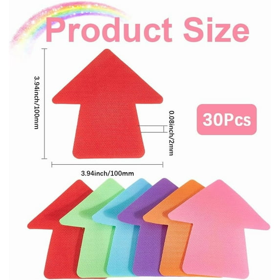 30Pcs Arrow Directional Signs Sitting Spots Colorful Nylon House Shaped Reusable Safe Road Instructions Arrow Markers for Carpet Social Distancing Group Activity Guidepost Indoor Supplies