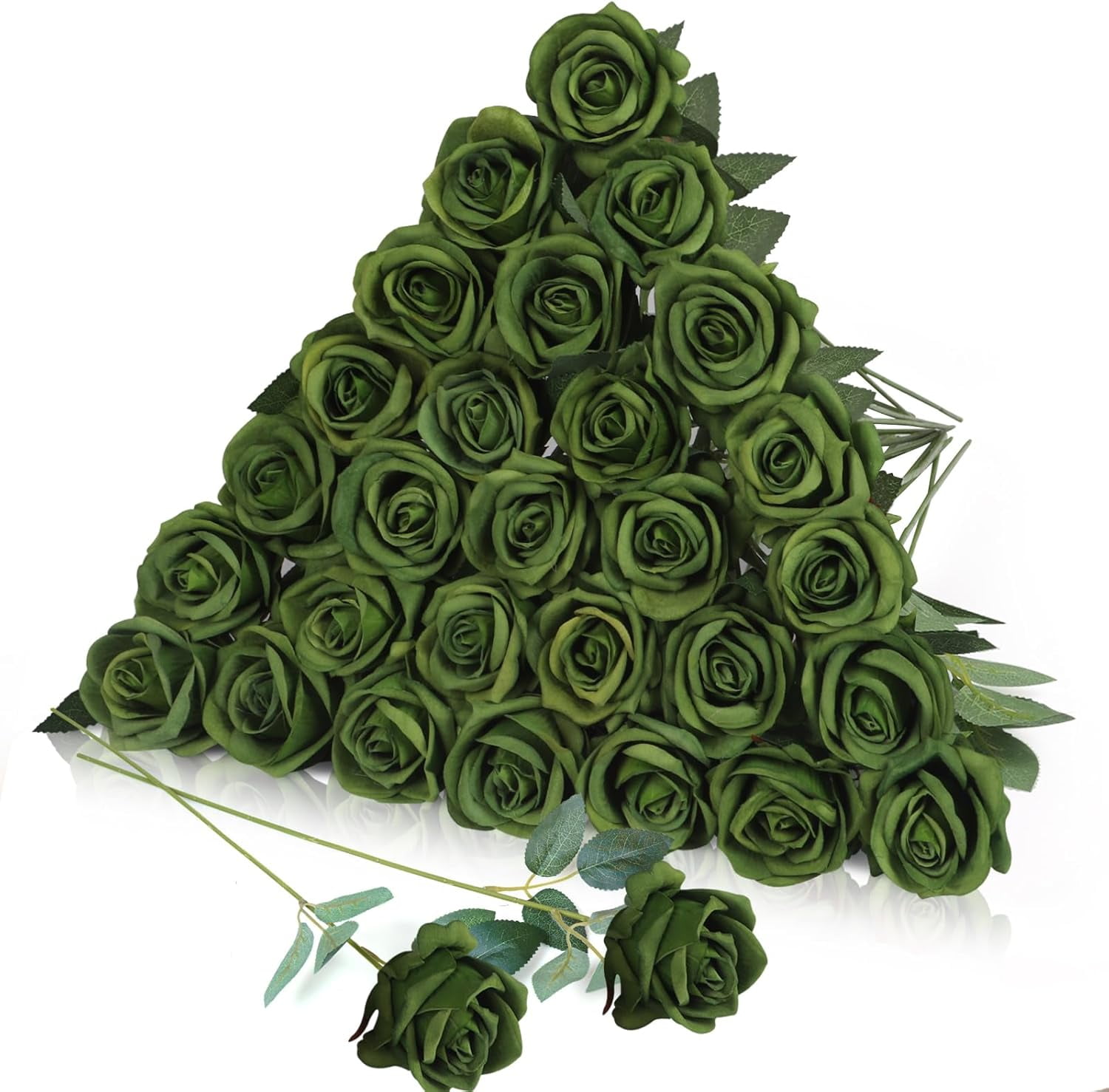 30Pcs Artificial Flowers with Long Stem, Fake Silk Rose Bouquet Bulk