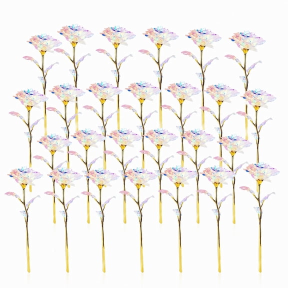 30Pcs Artificial Rose Flowers with Gold Stem, Iridescent Decorative Roses for Mother's Day, Birthday, Wedding, Party, Table Centerpiece, Gift for Women Home Decorations