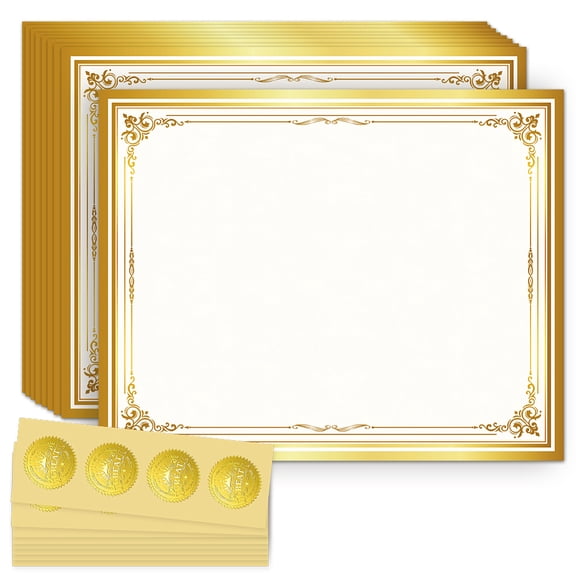 30Pcs Award Certificate Holders with 8 Sheets Self Adhesive Gold Foil Embossed Stickers Rectangle Flower