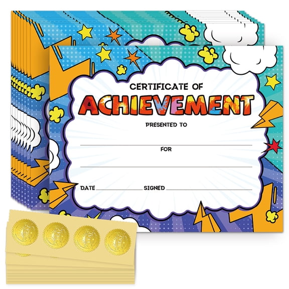 30Pcs Award Certificate Holders with 8 Sheets Self Adhesive Gold Foil Embossed Stickers Rectangle Word 200x250mm