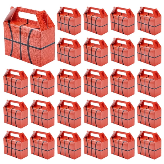 30Pcs Basketball Goody Box with Handles Basketball Party Favor Bags Basketball Party Favors Treat Boxes Party Treat Candy Boxes Basketball Party