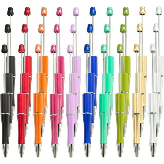 30Pcs Beadable Pens Bulk, DIY Teacher Student Pens with Black Ink for Graduation Gift, Office Supplies