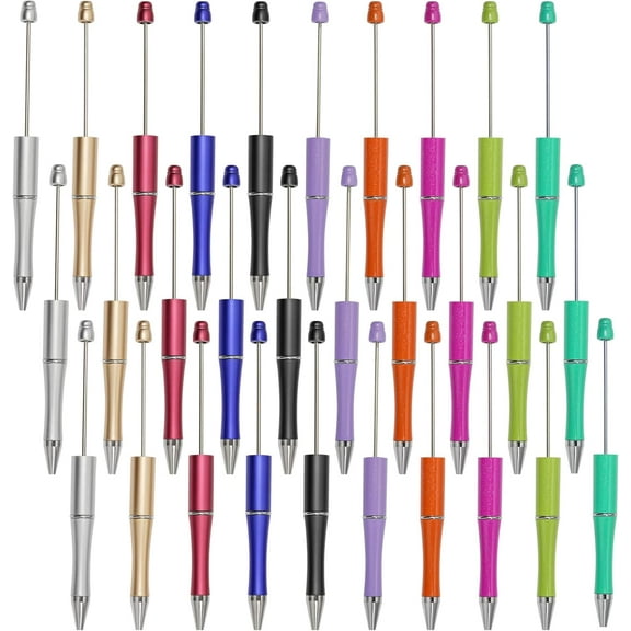 30Pcs Beadable Pens Plastic Bead Pen Black Ink Ballpoint Pens Diy Pens Cute Cool Pens for Teacher Bridal Graduation Gift Office Supplies