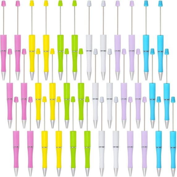 30Pcs Beadable Pens Plastic Bead Pen Black Ink Ballpoint Pens Diy Pens Cute Cool Pens for Teacher Bridal Women Men Graduation Gift Office Supplies