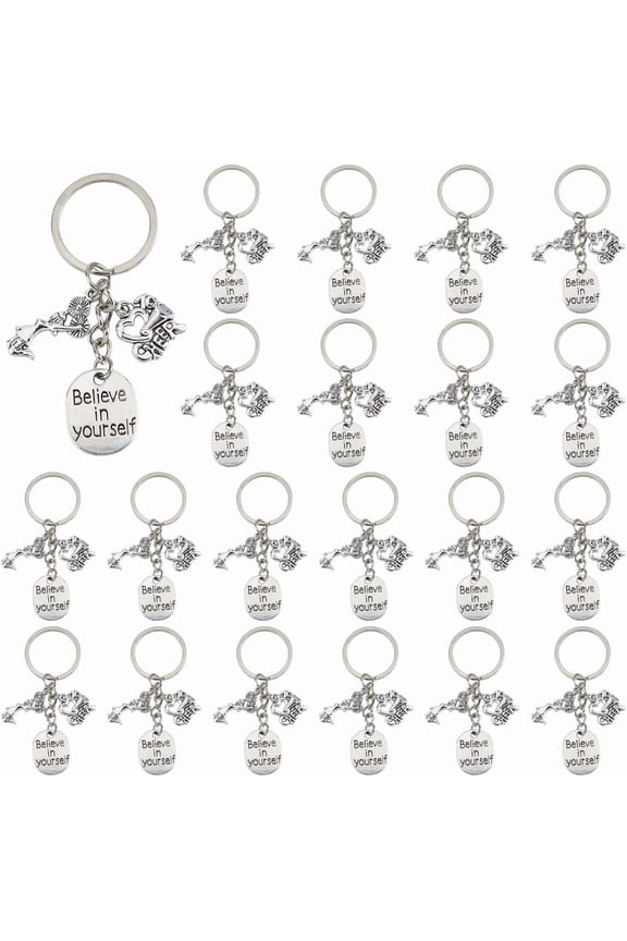 30Pcs Believe in Yourself Keychain Alloy Happy Keychain Cheerleader Charm Keychains Metal Iron Ring Pendant Keychains for DIY Decoration Backpack Key Sports Fan Cheerleader Gift Colorful