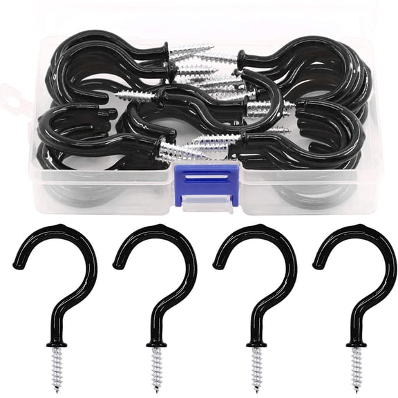 30Pcs Black 2.9 Inch Cup Hooks, Vinyl Coated Ceiling Cup Hooks Screw Hooks Mug Hooks Holder for Home, Office and Workplace