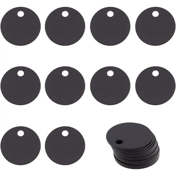30Pcs Black Flat Round Stamping Blank Tags 0.8 Inch Aluminum Tags with Hole for Laser Engraving Dog ID Tags Necklace Making DIY