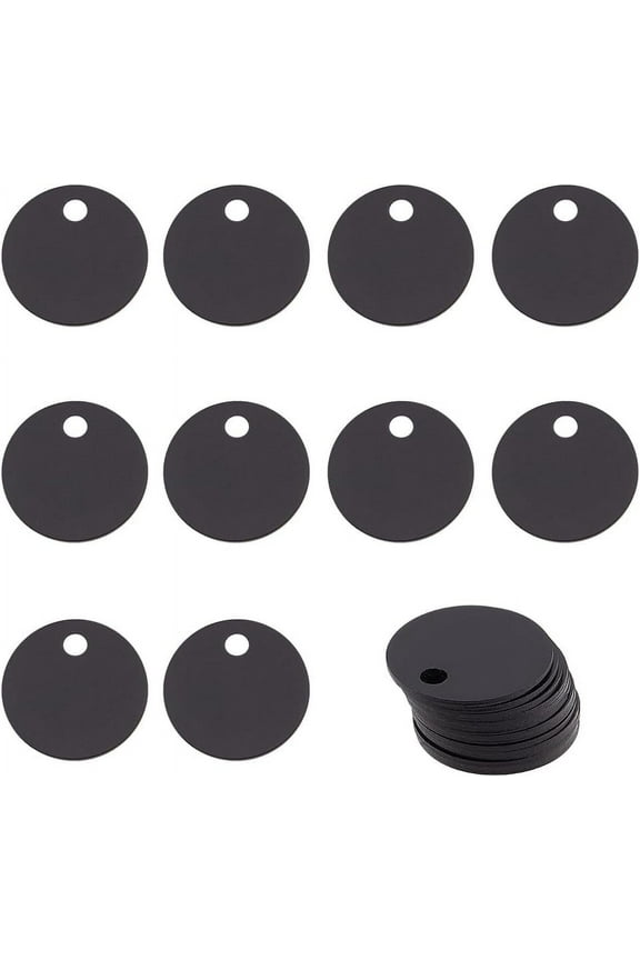 30Pcs Black Flat Round Stamping Blank Tags 0.8 Inch Aluminum Tags with Hole for Laser Engraving Dog ID Tags Necklace Making