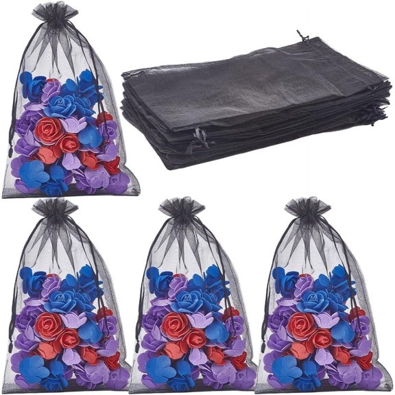 30Pcs Black Jewelry Bags Bulk Large Gift Pouches Drawstring 8x12 Inch Large Festival Wedding Party Favor Mesh Bag for Jewelry Soaps Cosmetic Makeup Storage Packaging Travel Crafts
