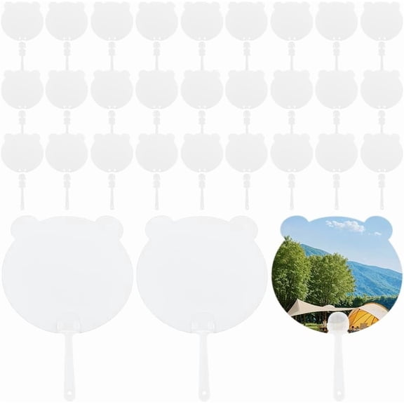 30Pcs Blank Hand Held Fans White Paper Hand Fans Panda Shaped Cardstock 28 17cm Craft Church Sublimation Printable Handheld Fan Sets for Crafting Painting Supplies Women DIY Making Decor