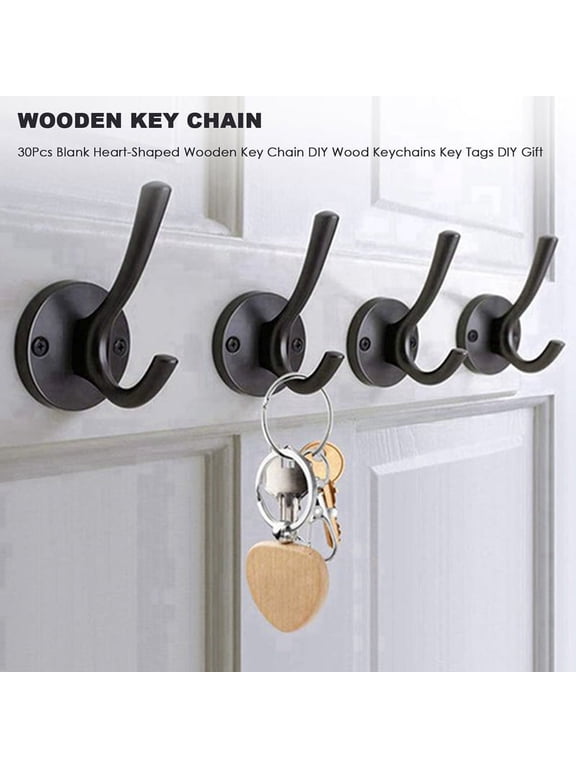 30Pcs Blank Heart-Shaped Wooden Key Chain DIY Wood Keychains Key Tags DIY Gift