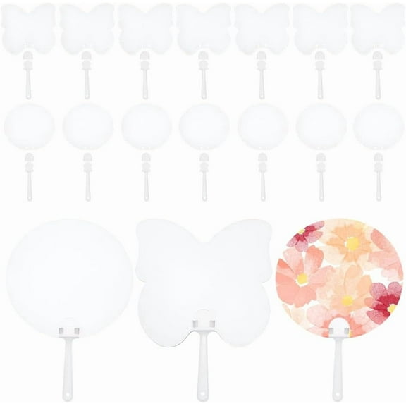 30Pcs Blank Paper Hand Fans Church Fan Handheld Round Butterfly Shape Double Sided Drawing White Cardstock Plastic Hand Held Blank fan