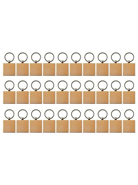 30Pcs Blank Square -Shaped Wooden Keychain DIY Wood Keychains Key Tags DIY Gifts
