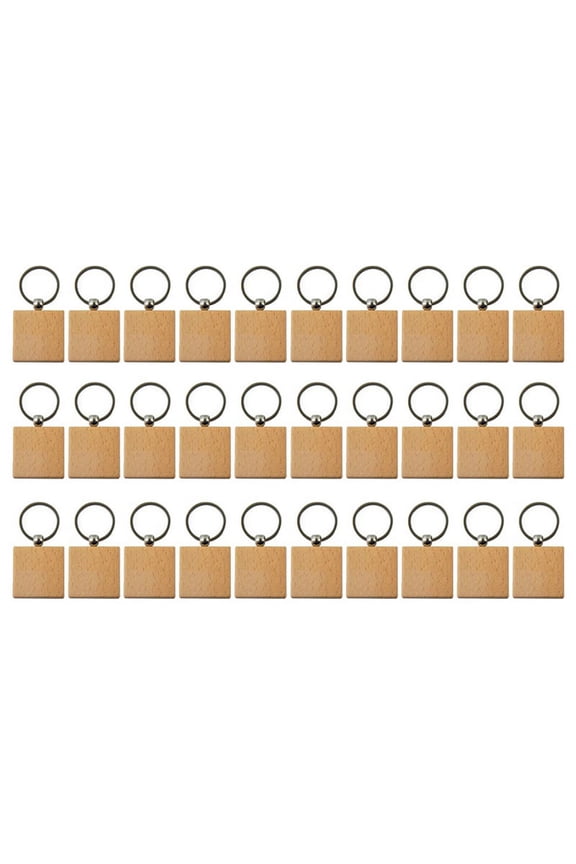 30Pcs Blank Square -Shaped Wooden Keychain DIY Wood Keychains Key Tags DIY Gifts