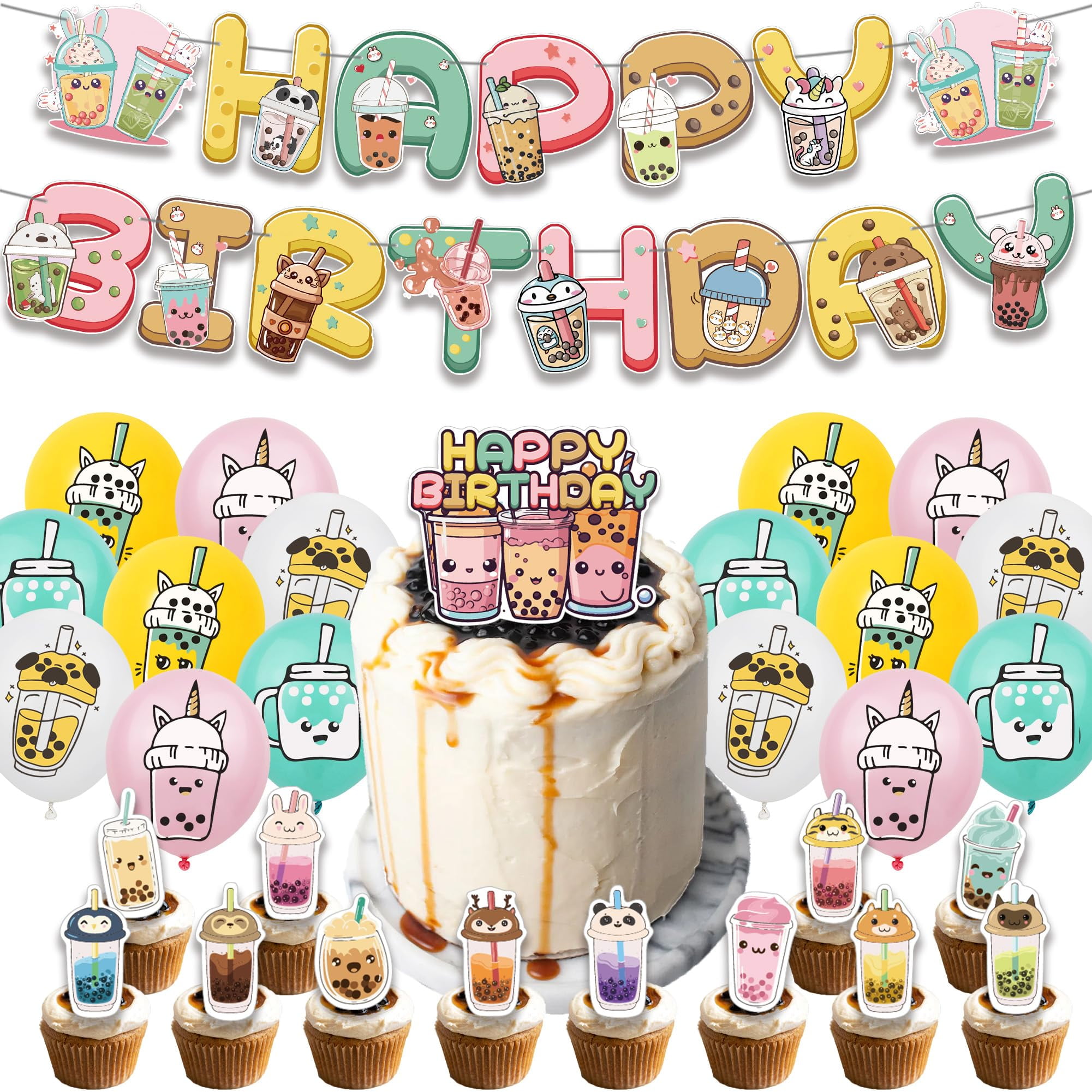 30Pcs Boba Tea Party Decorations Bubble Tea Party Decorations Include ...
