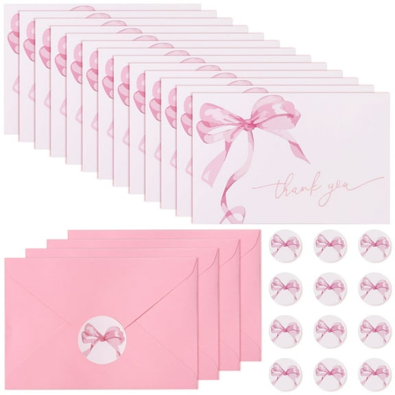 30Pcs Bow Thank You Card Add Beauty Bow Greeting Card with Envelope and Sticker Create Ambiance Message Sheet for Wedding