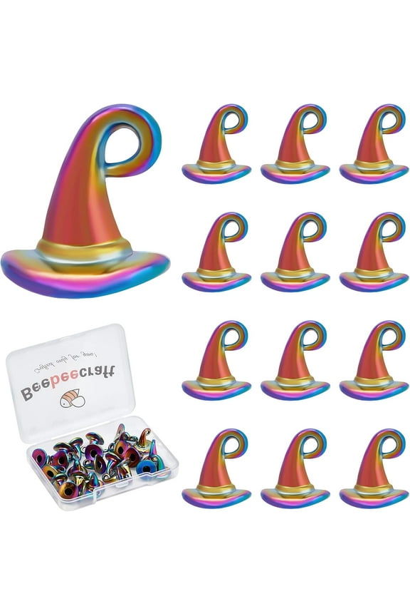 30Pcs/Box Wizard Hat Charms Rainbow 3D Magic Hat Charms Pendants Christmas Theme Jewelry Making Findings DIY