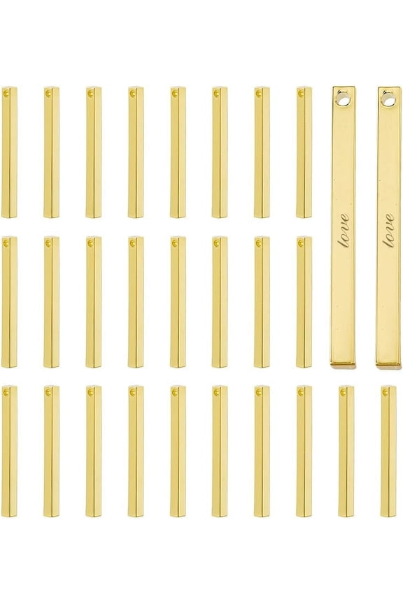 30Pcs Brass Pendants Rectangle Bar Charm Golden 30.5x2.5x2.5mm Hole: 1.4mm for DIY