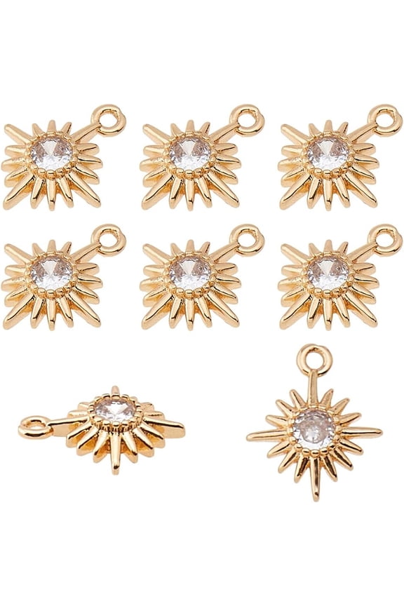 30Pcs Brass Sun Charms Gold Plated Cubic Zirconia Dangle Charms Astronomy Celestial Pendants
